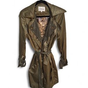 Adore Olive Trench Coat with Leopard Print Lining